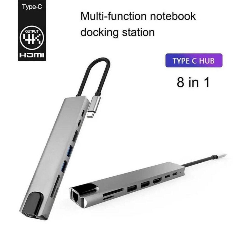 8-i-1 USB-C Hub med HDMI, PD, SD, TF, RJ45