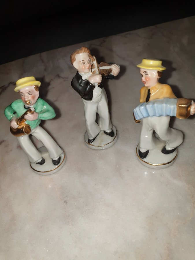 3 st porslinsfigurer - musiker Wagner  Apel 40-tal