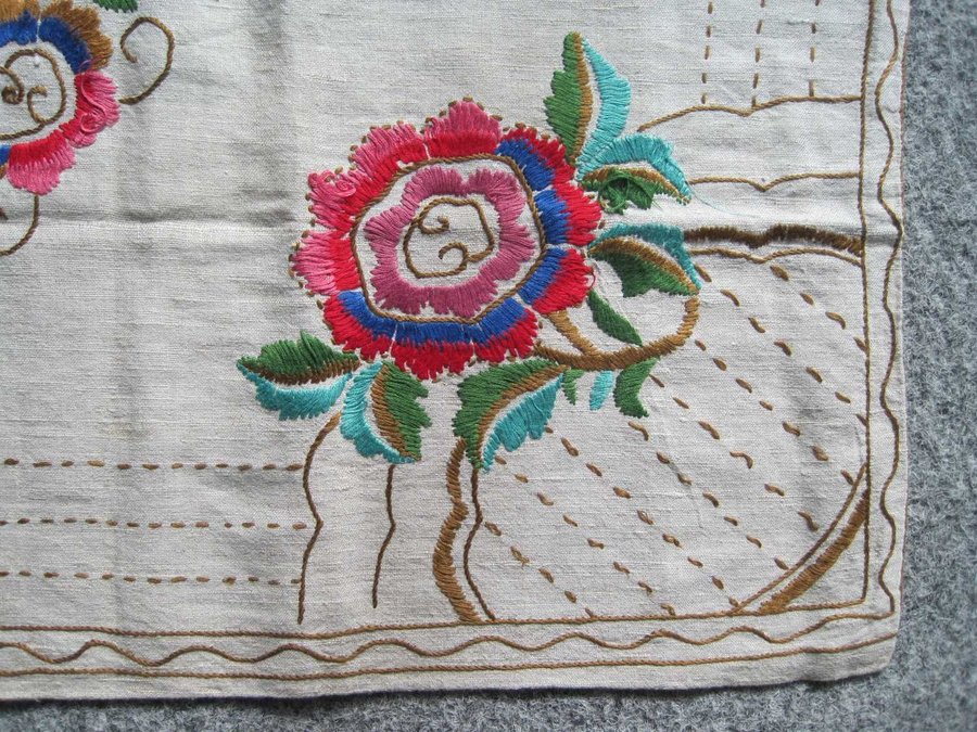 Vintage Handbroderat kuddfodral prydnadskudde Jugendblommor