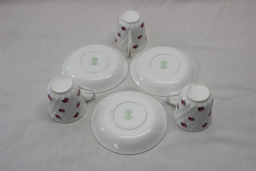 3 Guldkant Kaffekopp Kaffekoppar m Fat Gustavsberg m Rosor Modell 2497