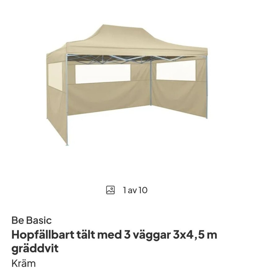 Hopfällbart Tält med 3 Väggar 3x4,5 m