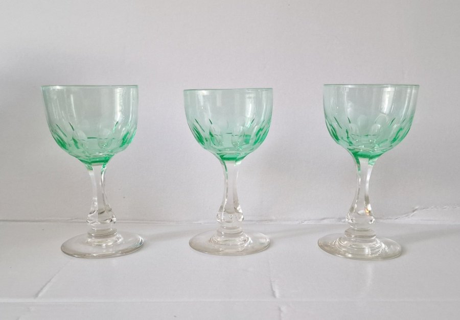 3 Vinglas Holmegaard Derby uranglas uran uranium glass vintage