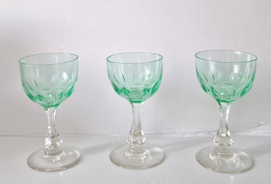 3 Vinglas Holmegaard Derby uranglas uran uranium glass vintage