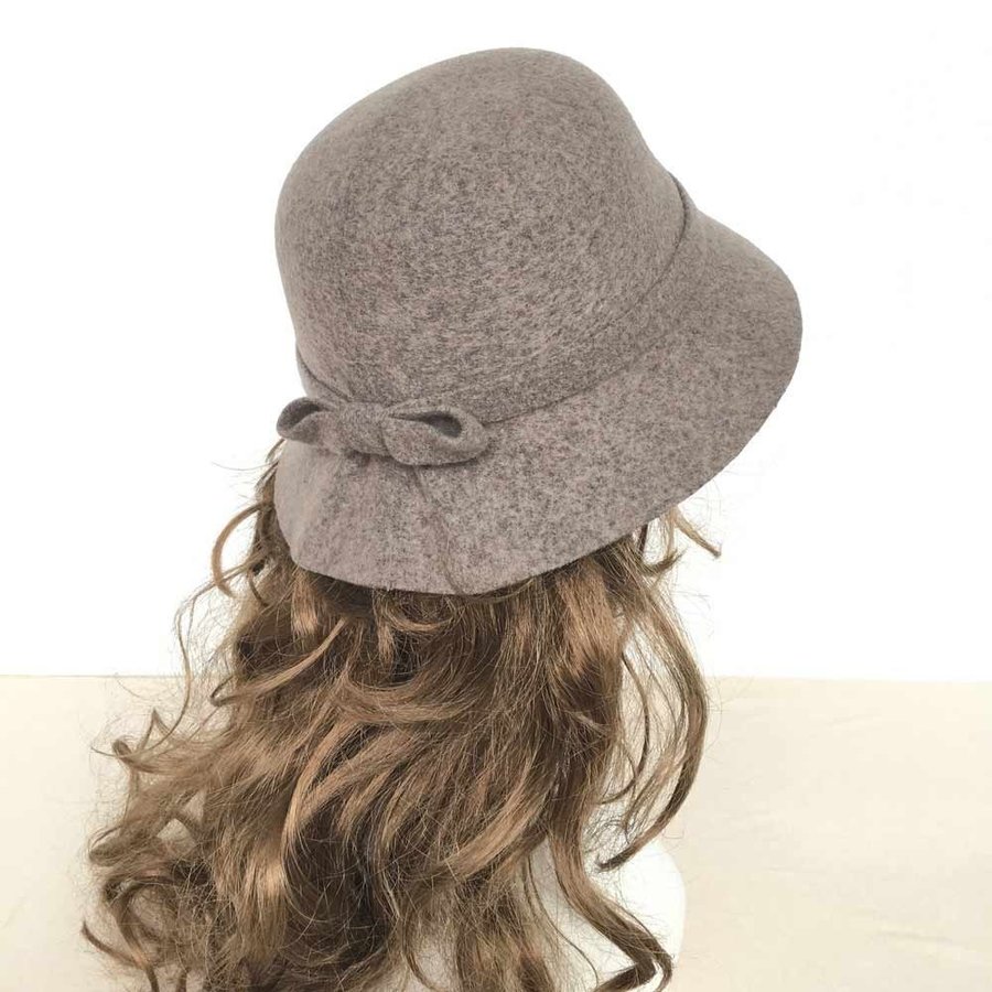 Women's Khaki Wool Blend Hat with Bow, Winter Hat. Foldable Wool Hat