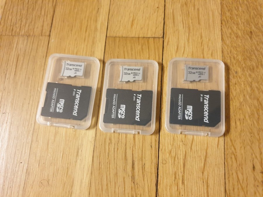 3/st Transcend Minneskort 32 GB Micro SDHC med MicroSD-adapter