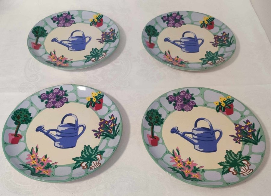 Essex Garden Party Susan Sittler Dessert Plate Blue Watering Can Bernarda