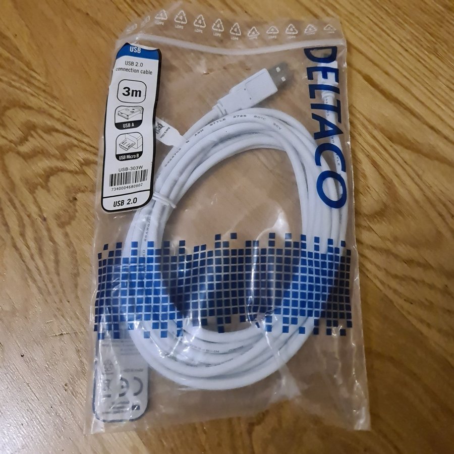 Deltaco micro-usb kabel 3m