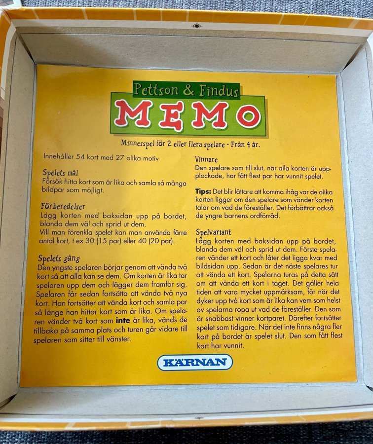 Pettson  Findus Memo spel