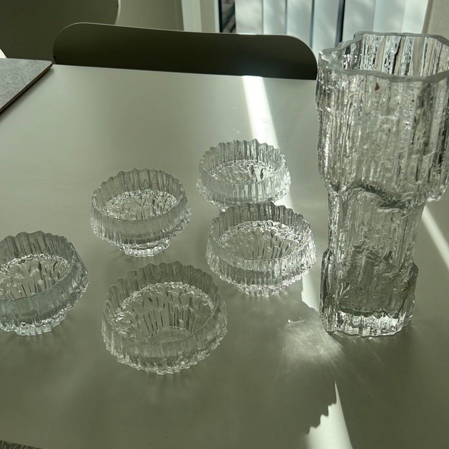 Iittala set 6 delar -Tapio Wirkkala - stor vas - 5 ljuslyktor.