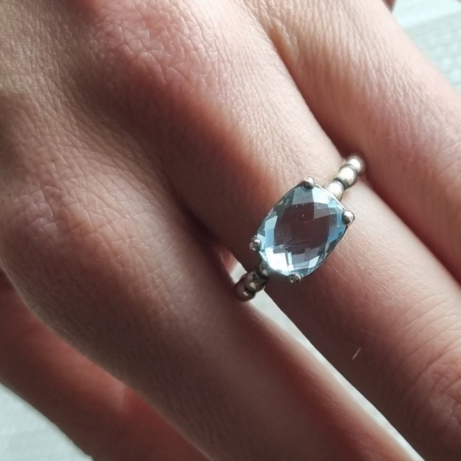 PANDORA RING SILVER 925 Blå topas. NYTT