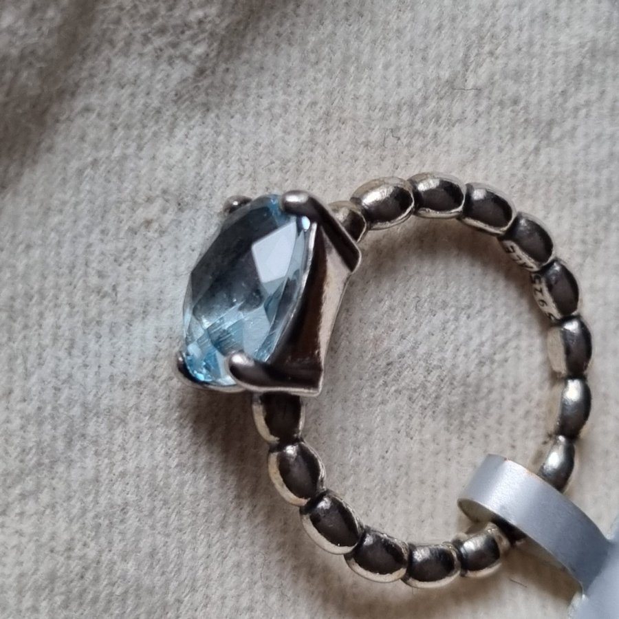 PANDORA RING SILVER 925 Blå topas. NYTT