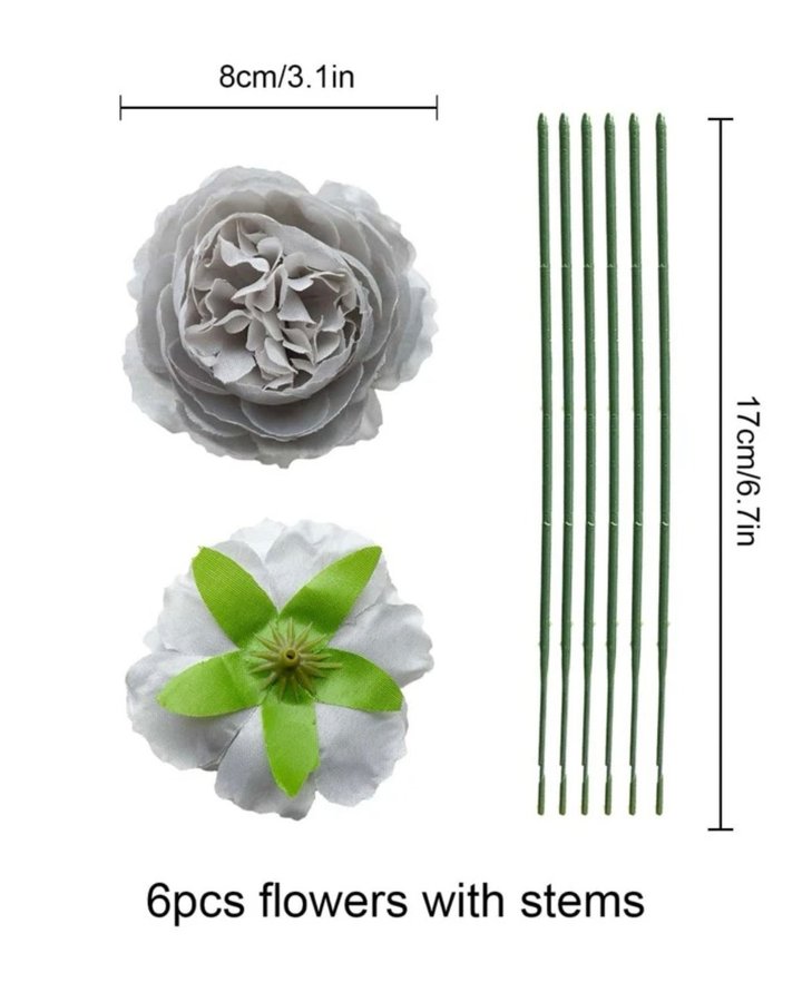 6 st NYA konstgjorda pioner gråa~plastblomma plastblommor konstgjord prydnad