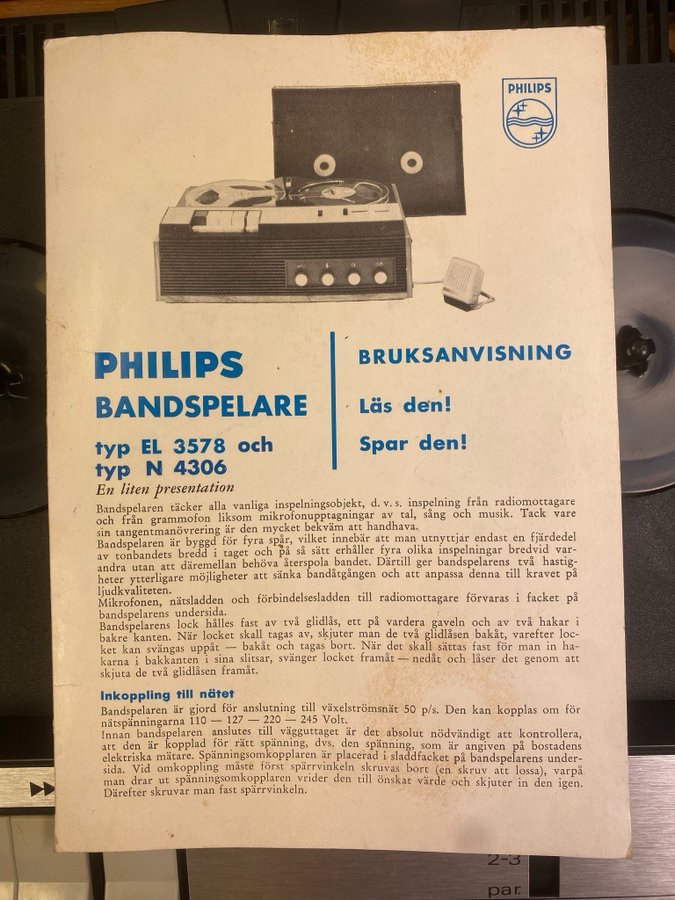 Vintage Philips Bandspelare rullbandspelare  fungerar inte