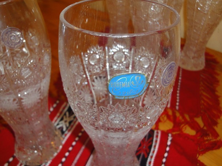 Beautiful set of beer glasses Bohemia cut crystal “Cold Flower” 23 cm