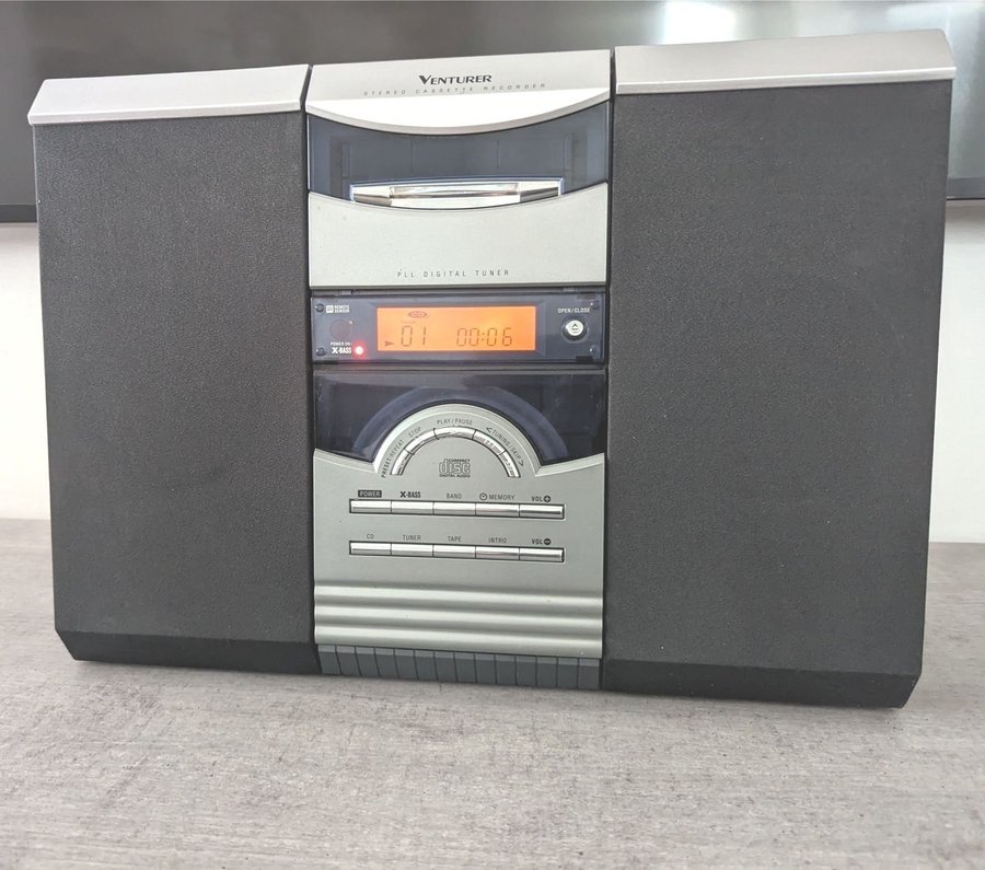 VENTURER Vintage Vertikal CD Micro System Stereo kassettbandspelare