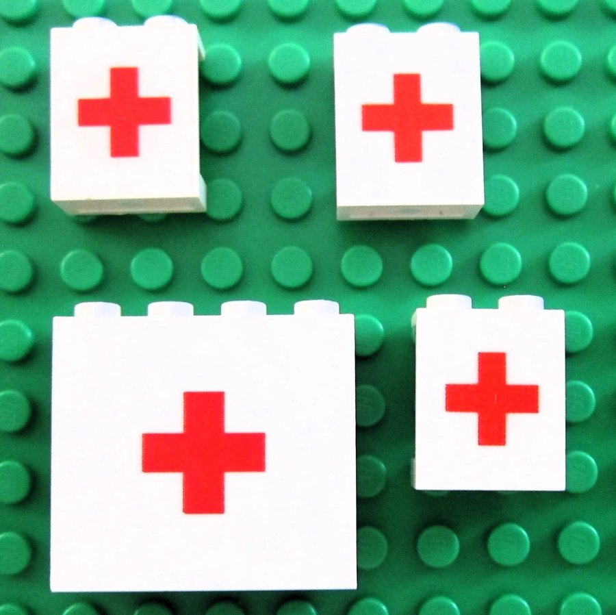 4 st LEGO Tile skylt Panel Red Cross Röda Korset Ambulance Helicopter