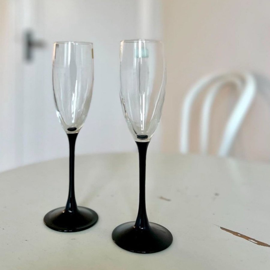 Champagneglas Luminarc 6 stycken glas med svart fot retro