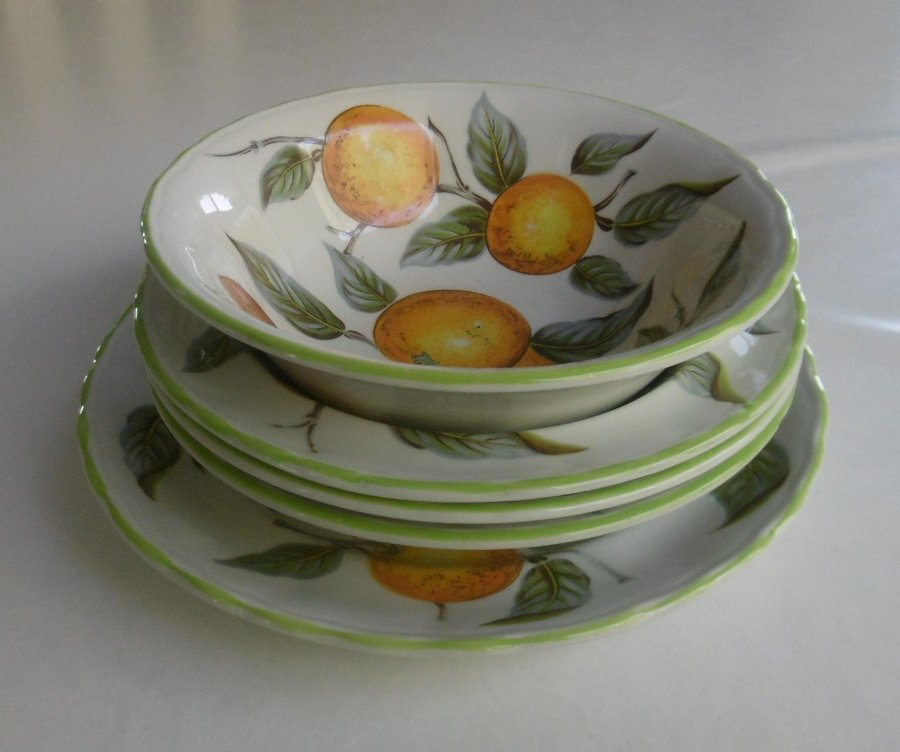 "Orange Grove" English Ironstone Wood  Sons 3 Frukostskålar-1 Skål-1 Tallrik