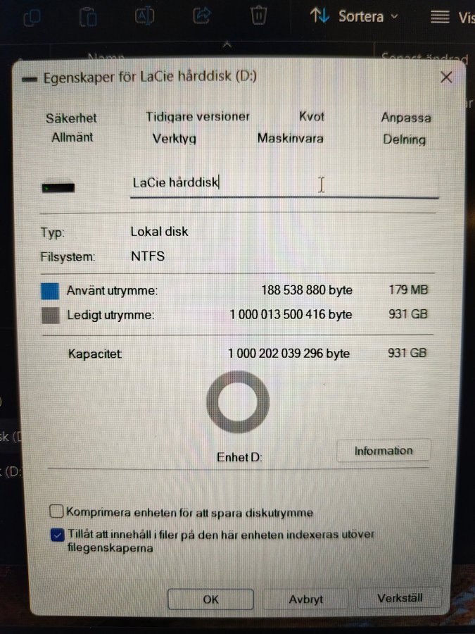 LaCie 930gb extern hårddisk