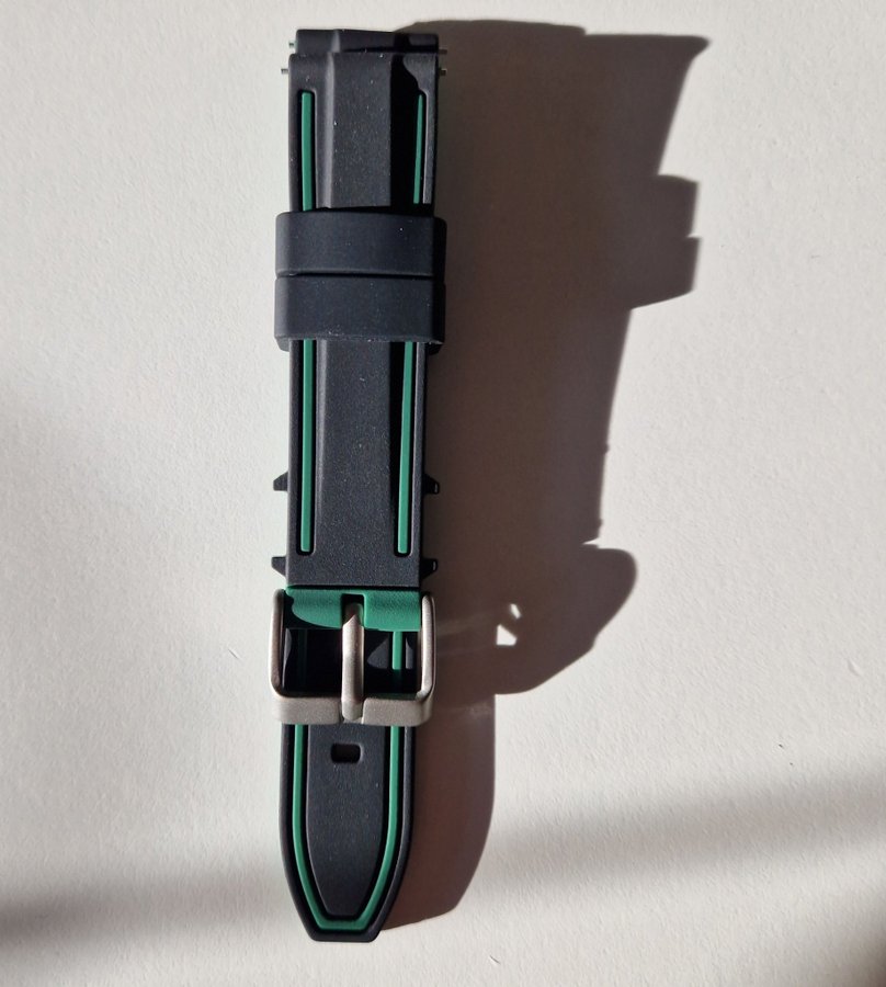 Gummi klockarmband, 20mm, svar/grönt