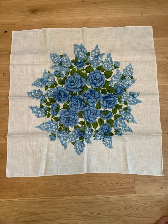 Retro vintage Duk i lin blå rosor 90x90 cm