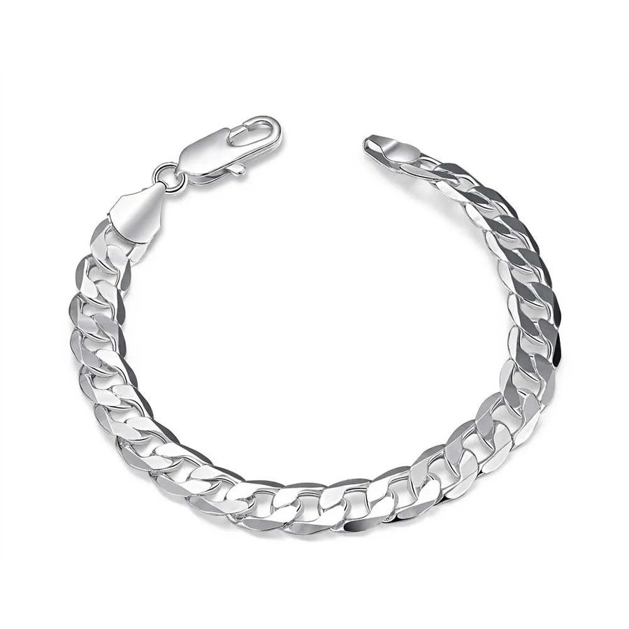 20cm 7mm Stämplat Silver armband länk klassiskt 925S pläterad pansar kedja