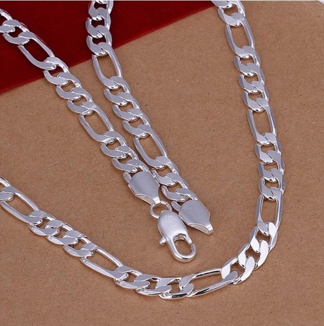 45cm 8mm Silver 925 stämplat pansar länk figaro allergivänligt halsband 925S