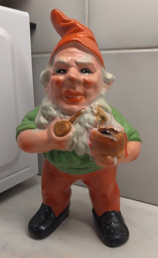 Stor gamma jul tomte som röker pipa / med ljushållare / keramik / terracotta