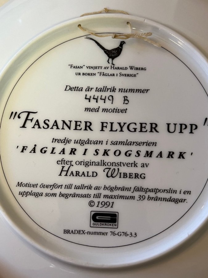 Fasaner Flyger Upp - Tallrik av Harald Wiberg