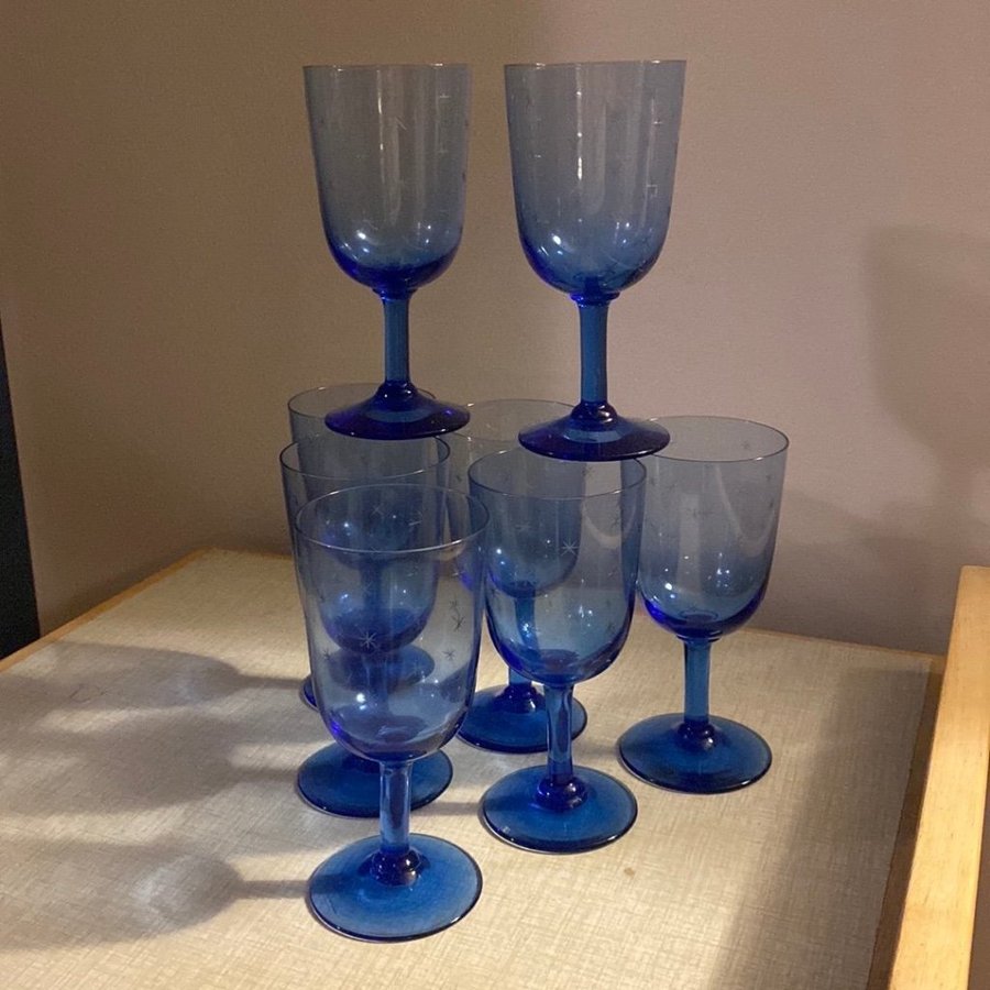 Retro MONICA BRATT REIJMYRE glas blått vinglas 50-tal stjärna vin design svensk