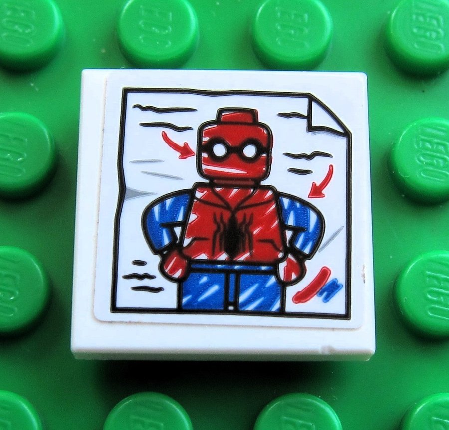 1 st LEGO Tile Platta 2 x 2 vit Spider-man Drawing