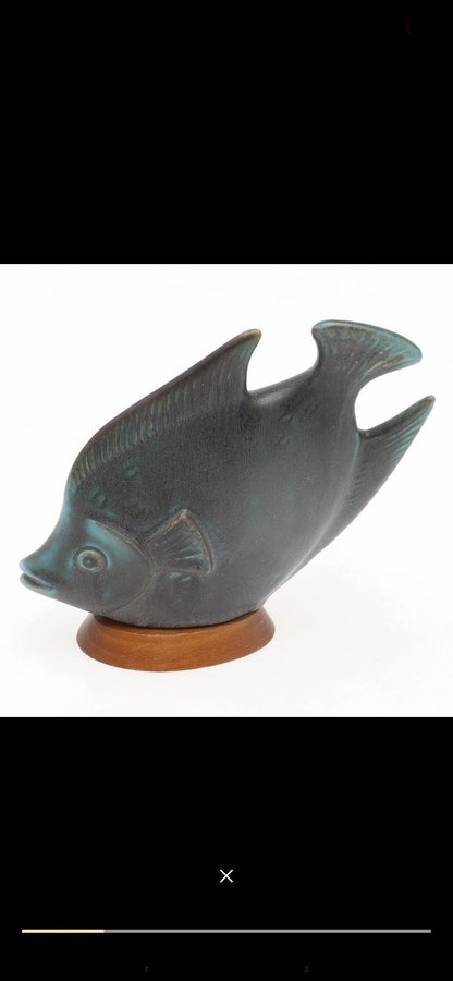 GUNNAR NYLUND Figurin fisk stengods Rörstrand Höjd 16 cm Signerad nyskick