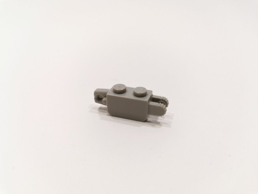 Lego - brick - mod- fästen - 1x2 - part 30386 - ljusgrå (old light gray)