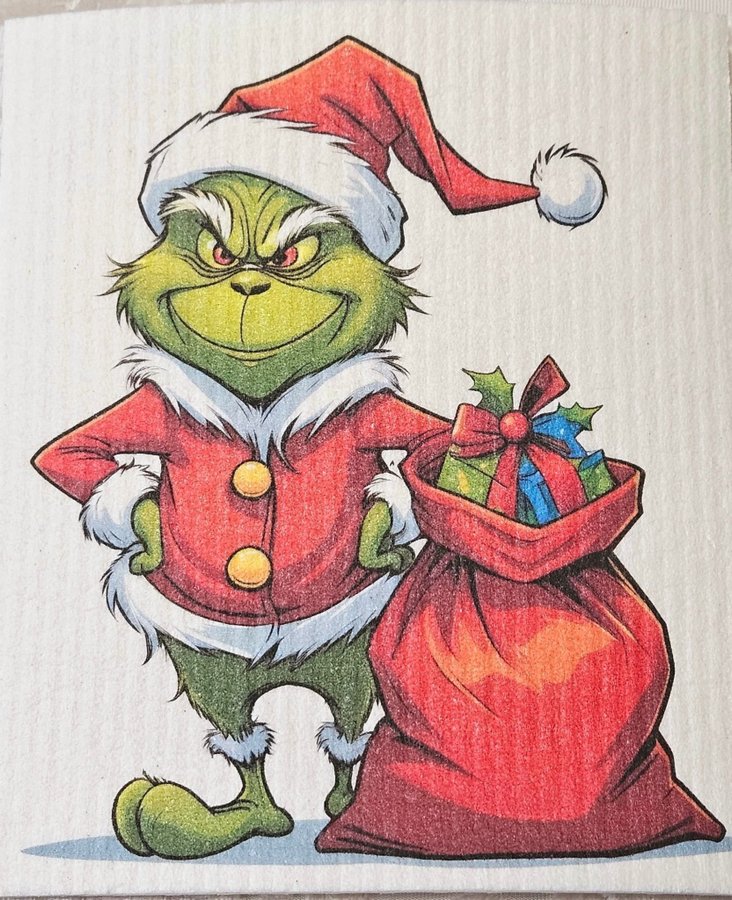 Disktrasa wettex duk med tryck Grinch Christmas Jul