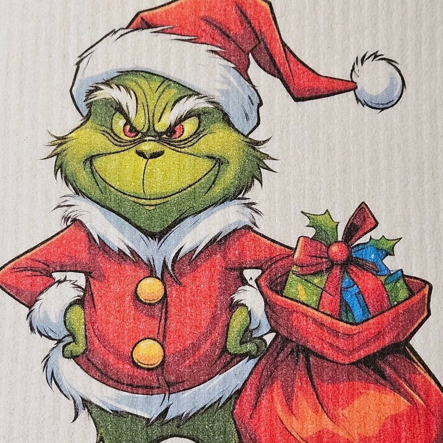 Disktrasa wettex duk med tryck Grinch Christmas Jul