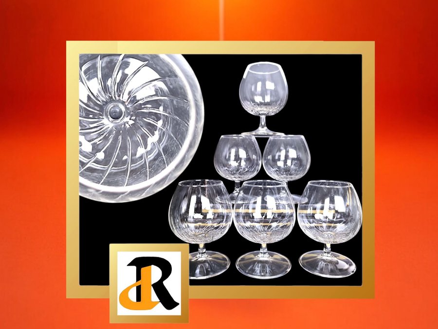 6 vintage kristall cognac glas déco borddesign XXe art déco Frankrike N3901