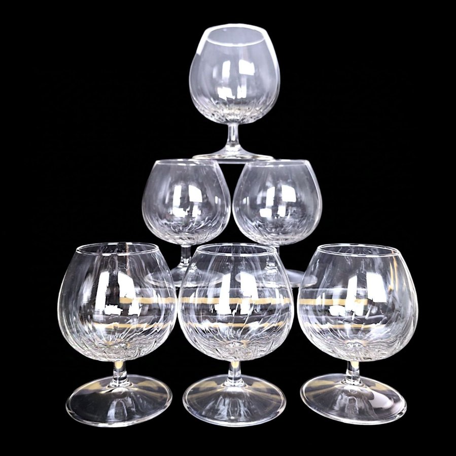 6 vintage kristall cognac glas déco borddesign XXe art déco Frankrike N3901