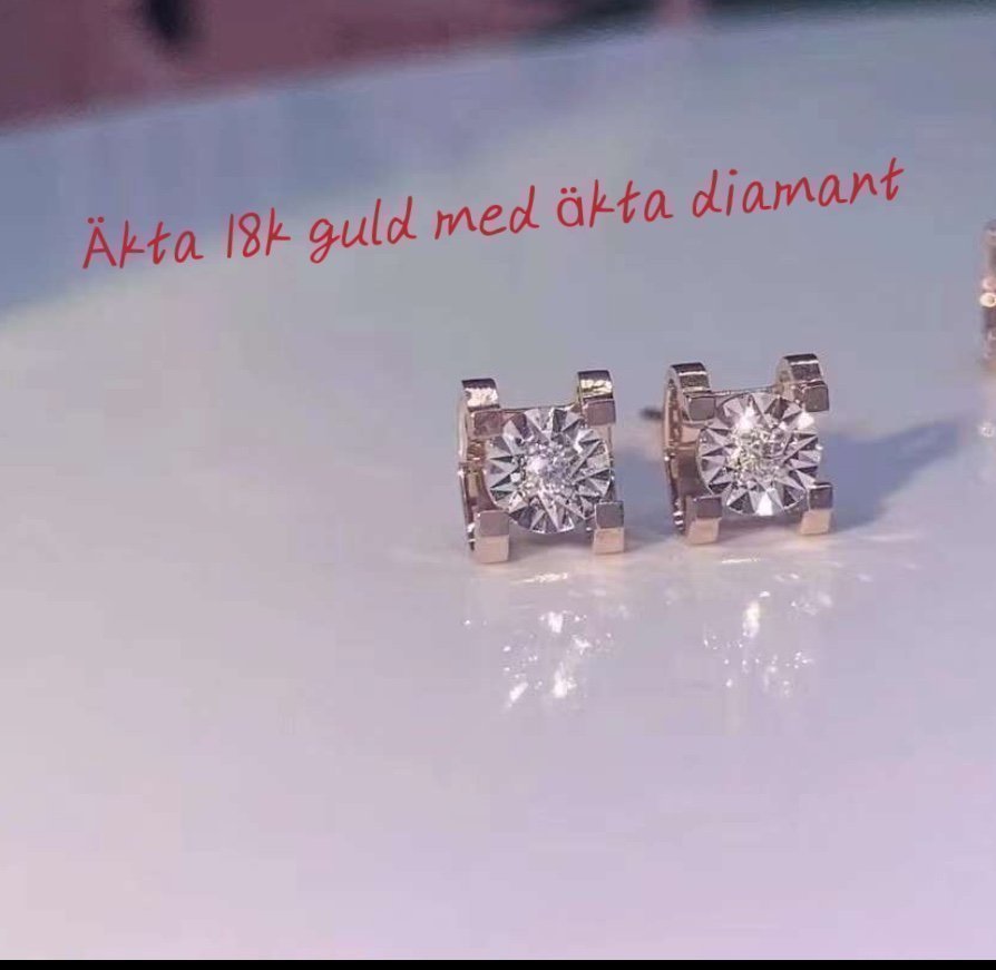 Äkta 18k guld med äkta diamant örhängen