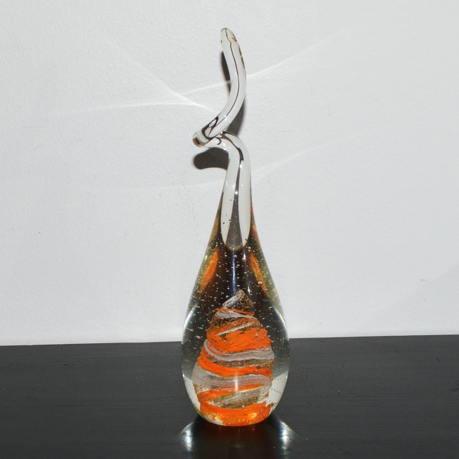 RBA SWEDEN KONSTGLAS GALAXY ORANGE RÖD VIT HANDGJORD - GLAS BREVPRESS FIGURIN