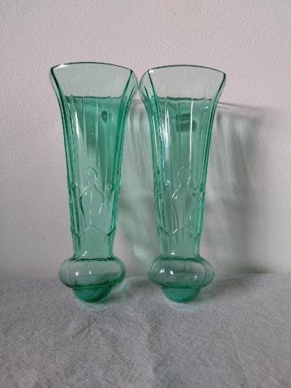 2 St Väggvaser - Elme Glasbruk - Edvin Ollers - Retro Glas Vaser - Art Deco