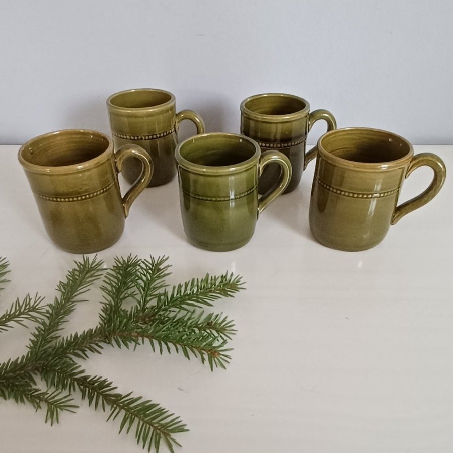 5 Old Höganäs glöggmuggar pärlband retro jul muggar advent keramik glögg