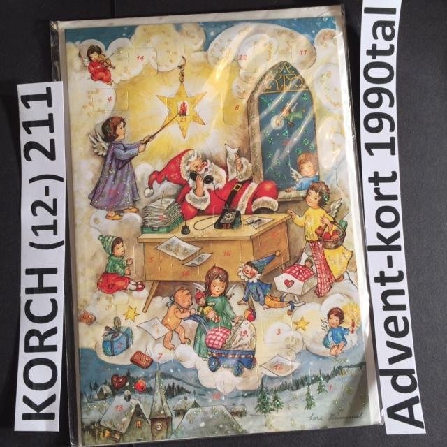 KORSCH 211. Tomtens änglakontor.Vykort-Adventskalender m kuvert.1990-2006.12x17c