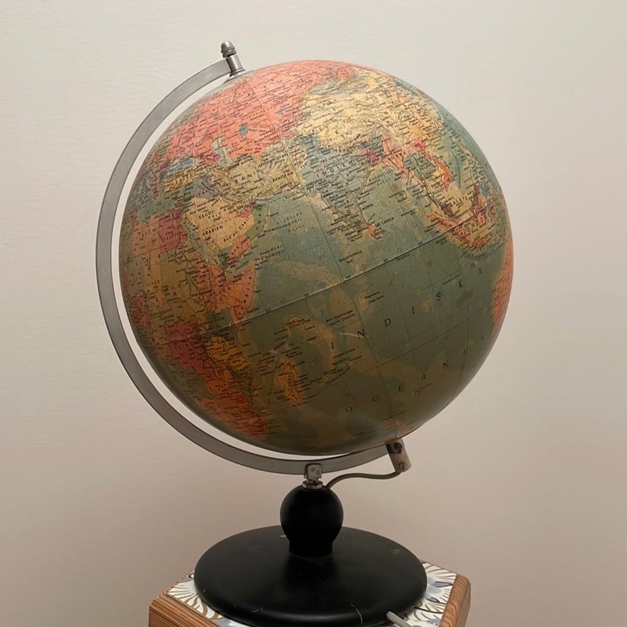 Vintage Globe Jordglob Bordslampa Teak 1900-tal. Globus