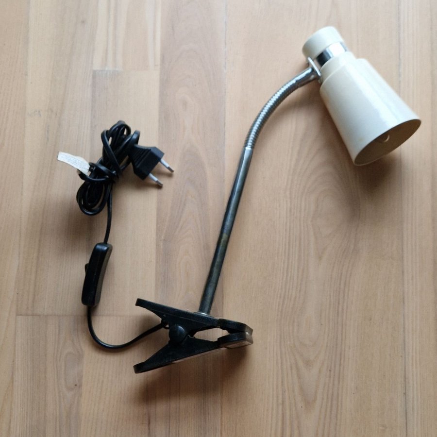 Vit vintage klämlampa/bordslampa