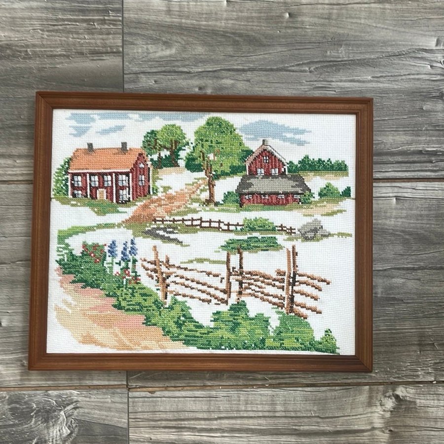 Cross-stitch with a motif of a countryside