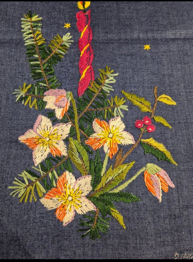 Julbonad 46×27 Handbroderad Linnetyg