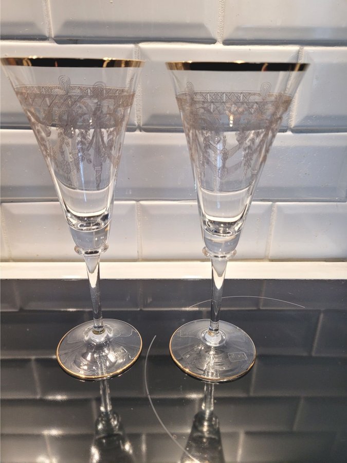 2 st champagneglas / vinglas Sergel Duka med guldkanter