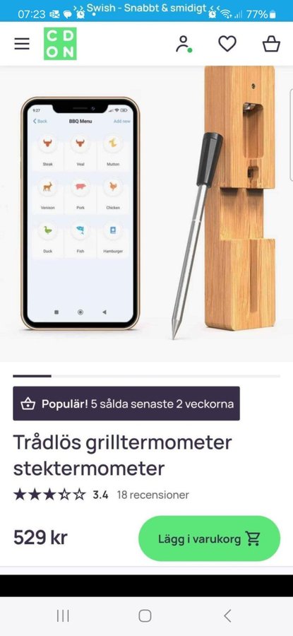 Trådlös stektermometer appstyrd