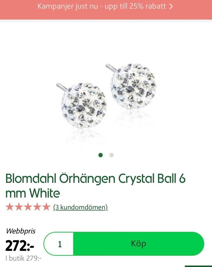 Oöppnade Blomdahl Örhängen Crystal Ball 6 mm White