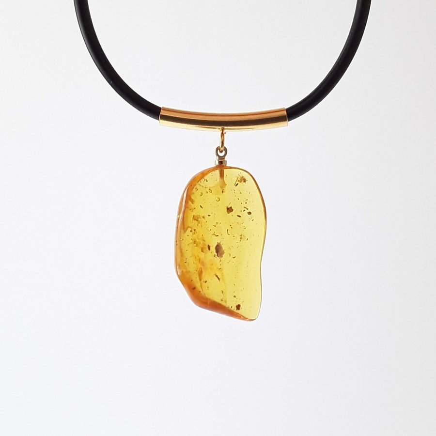 Yellow Baltic amber gemstone insect inclusion pendant necklace, insect jewelry